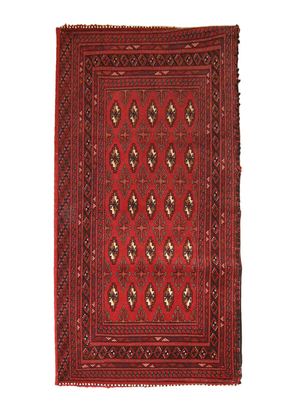 A22077 Persian Rug Turkmen Handmade Pillow Tribal 2'3'' x 4'6'' -2x5- Red Elephant Foot Bokhara Design