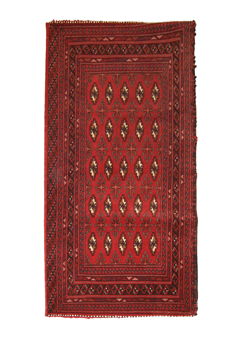 A22077 Persian Rug Turkmen Handmade Pillow Tribal 2'3'' x 4'6'' -2x5- Red Elephant Foot Bokhara Design