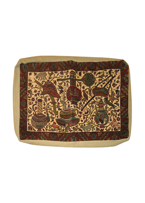 A22082 Persian Rug Kashan Handmade Pillow Traditional 2'2'' x 2'10'' -2x3- Whites Beige Red Green Pictorial Design