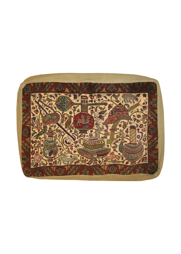A22083 Persian Rug Kashan Handmade Pillow Traditional 2'2'' x 2'11'' -2x3- Whites Beige Red Green Pictorial Design