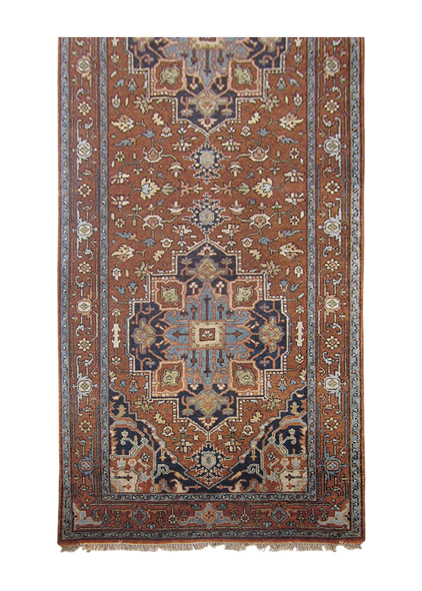 A22183 Oriental Rug Indian Handmade Runner Transitional Tribal 3'11'' x 10'5'' -4x10- Red Blue Heriz Design
