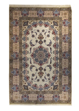 A22220 Persian Rug Isfahan Handmade Area Traditional 4'10'' x 7'5'' -5x7- Whites Beige Pink Blue Floral Design
