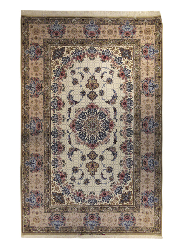 A22220 Persian Rug Isfahan Handmade Area Traditional 4'10'' x 7'5'' -5x7- Whites Beige Pink Blue Floral Design