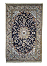 A22230 Persian Rug Isfahan Handmade Area Traditional 3'7'' x 5'7'' -4x6- Blue Whites Beige Floral Design