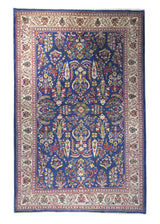 A22236 Persian Rug Sarouk Handmade Area Traditional Antique 6'9'' x 10'4'' -7x10- Blue Whites Beige Floral Design