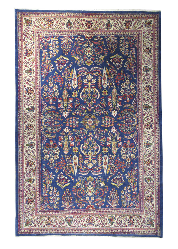 A22236 Persian Rug Sarouk Handmade Area Traditional Antique 6'9'' x 10'4'' -7x10- Blue Whites Beige Floral Design