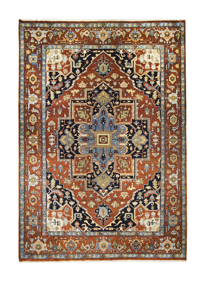 A22253 Oriental Rug Indian Handmade Area Transitional Tribal 9'12'' x 14'0'' -10x14- Red Blue Heriz Geometric Design