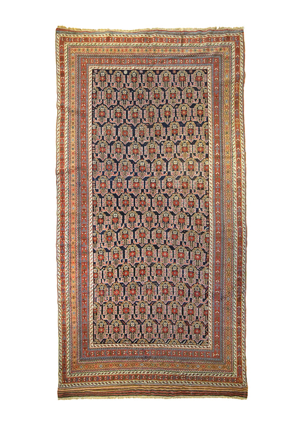 A22258 Persian Rug Ghashghaei Handmade Runner Antique Tribal 5'12'' x 11'6'' -6x12- Red Blue Geometric Paisley Boteh Design