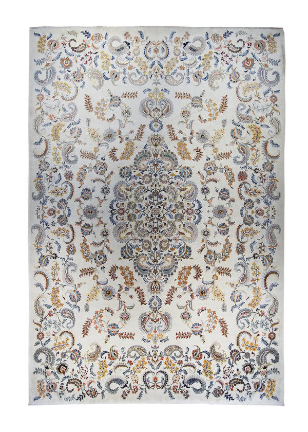 A22283 Persian Rug Kashan Handmade Area Traditional 8'9'' x 12'11'' -9x13- Whites Beige Blue Floral Design
