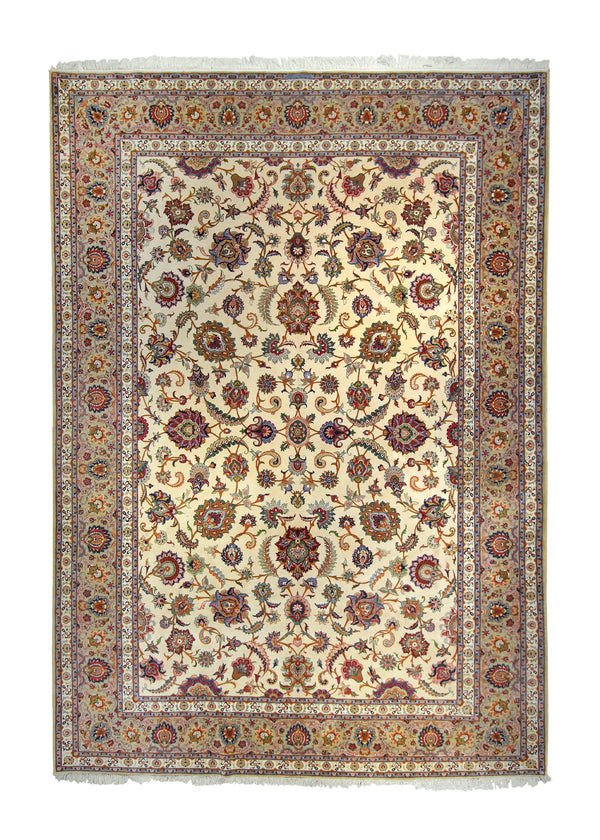 A22320 Persian Rug Kashan Handmade Area Traditional 8'12'' x 12'8'' -9x13- Whites Beige Green Floral Design