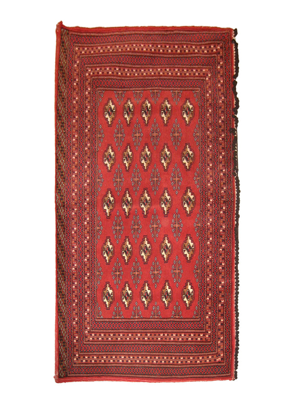A22327 Persian Rug Turkmen Handmade Pillow Tribal 2'6'' x 4'9'' -3x5- Red Geometric Bokhara Elephant Foot Design