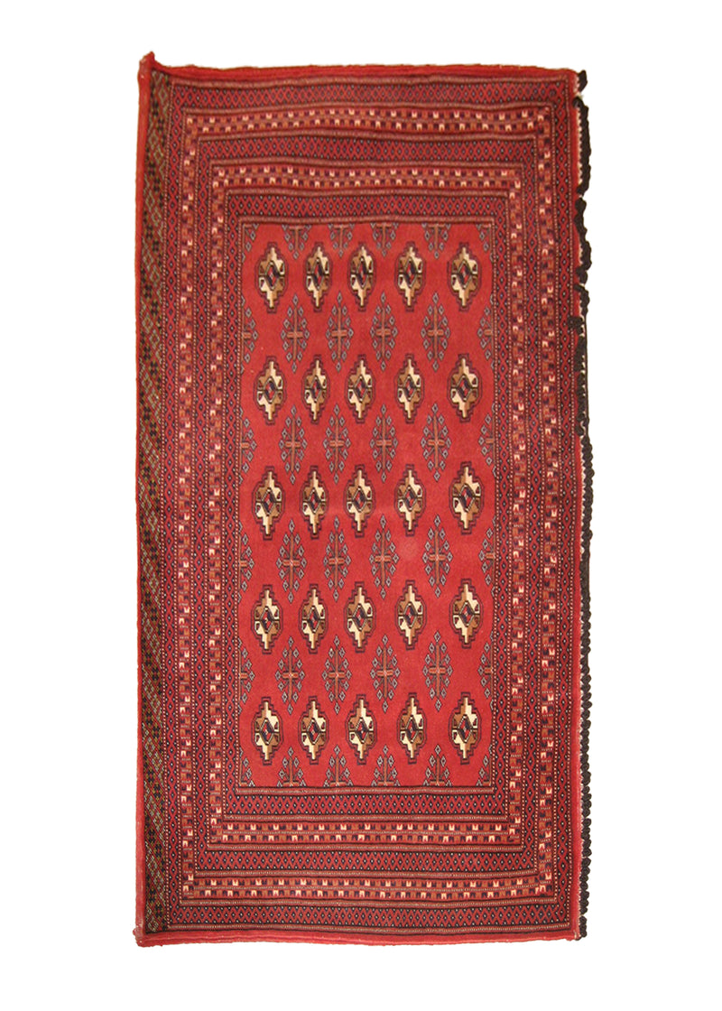A22327 Persian Rug Turkmen Handmade Pillow Tribal 2'6'' x 4'9'' -3x5- Red Geometric Bokhara Elephant Foot Design