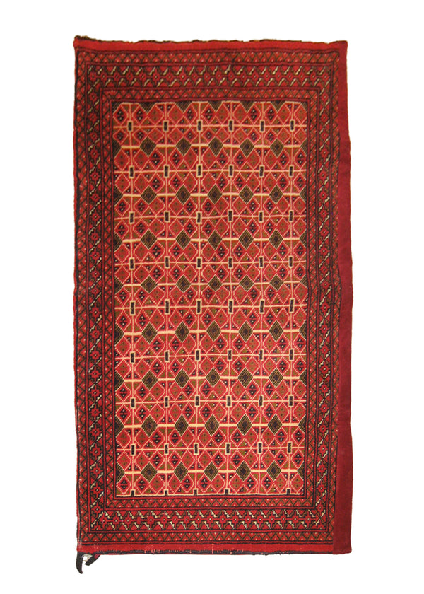 A22328 Persian Rug Turkmen Handmade Pillow Tribal 2'1'' x 4'3'' -2x4- Red Geometric Bokhara Elephant Foot Design