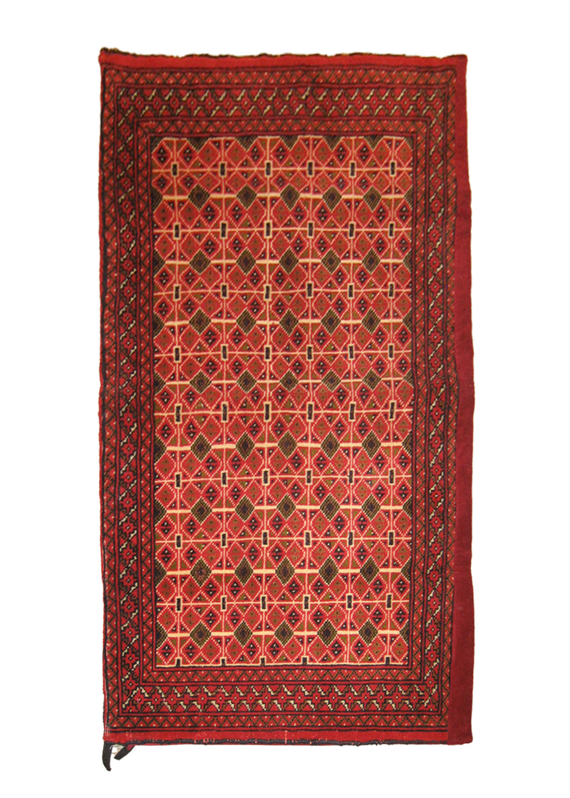 A22328 Persian Rug Turkmen Handmade Pillow Tribal 2'1'' x 4'3'' -2x4- Red Geometric Bokhara Elephant Foot Design