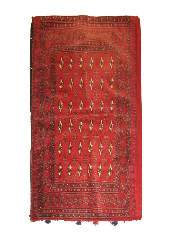 A22330 Persian Rug Turkmen Handmade Pillow Tribal 2'4'' x 4'7'' -2x5- Red Geometric Bokhara Elephant Foot Design