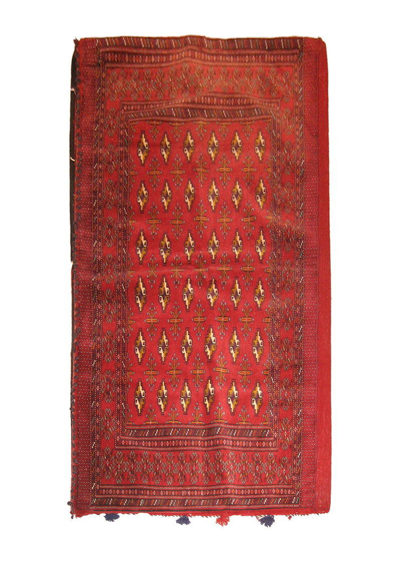 A22330 Persian Rug Turkmen Handmade Pillow Tribal 2'4'' x 4'7'' -2x5- Red Geometric Bokhara Elephant Foot Design