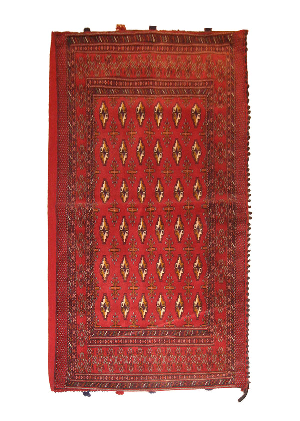 A22331 Persian Rug Turkmen Handmade Pillow Tribal 2'3'' x 4'7'' -2x5- Red Geometric Bokhara Elephant Foot Design