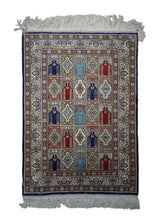 A22432 Oriental Rug Turkish Handmade Area Traditional 2'5'' x 3'6'' -2x4- Red Whites Beige Blue Garden Design