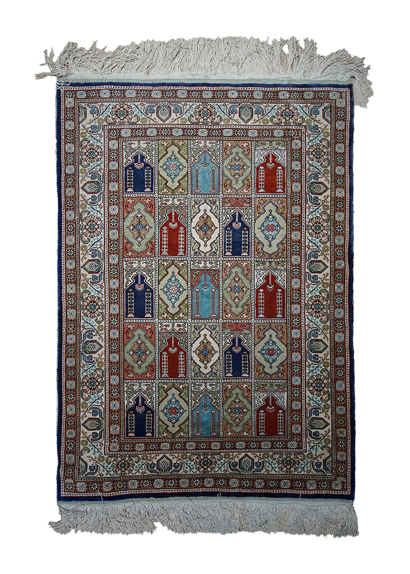 A22432 Oriental Rug Turkish Handmade Area Traditional 2'5'' x 3'6'' -2x4- Red Whites Beige Blue Garden Design