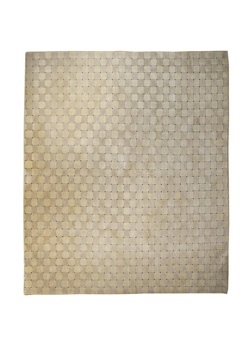A22445 Oriental Rug Nepalese Handmade Area Modern 7'7'' x 8'11'' -8x9- Whites Beige Black Lattice Geometric Design