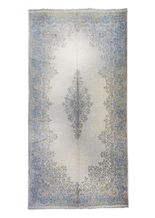 A22541 Persian Rug Kerman Handmade Area Traditional 10'4'' x 20'2'' -10x20- Whites Beige Blue Open Field Design