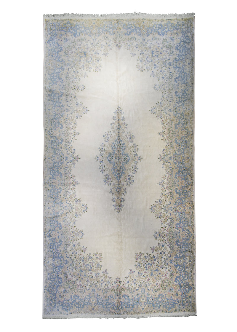 A22541 Persian Rug Kerman Handmade Area Traditional 10'4'' x 20'2'' -10x20- Whites Beige Blue Open Field Design