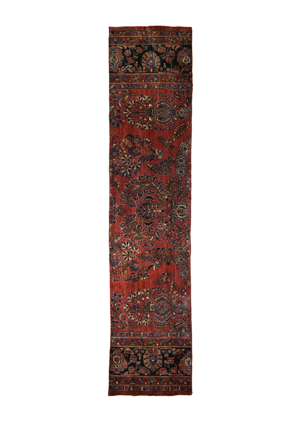 A22604 Persian Rug Sarouk Handmade Runner Traditional Antique 2'3'' x 10'3'' -2x10- Red Blue Floral Partition Design