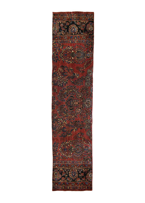 A22604 Persian Rug Sarouk Handmade Runner Traditional Antique 2'3'' x 10'3'' -2x10- Red Blue Floral Partition Design.jpg