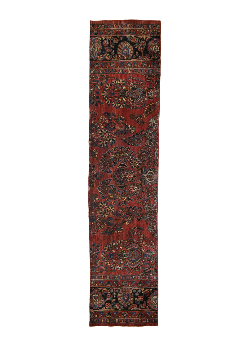 A22604 Persian Rug Sarouk Handmade Runner Traditional Antique 2'3'' x 10'3'' -2x10- Red Blue Floral Partition Design.jpg