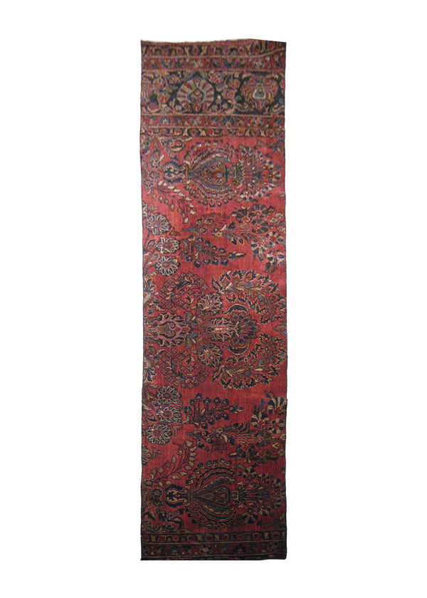 A22606 Persian Rug Sarouk Handmade Runner Traditional Antique 2'3'' x 8'11'' -2x9- Red Blue Floral Partition Design