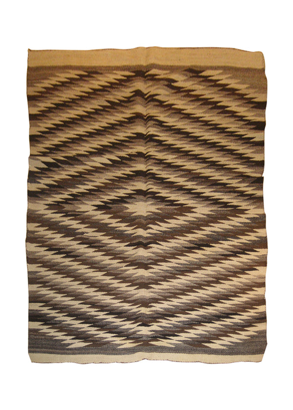 A22663 Native American Rug Navajo Handmade Area Tribal Antique 4'8'' x 7'0'' -5x7- Whites Beige Brown Gray Eye Dazzler Geometric Design