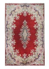 A22766 Persian Rug Kerman Handmade Area Traditional 9'9'' x 15'1'' -10x15- Red Whites Beige Floral Open Field Design