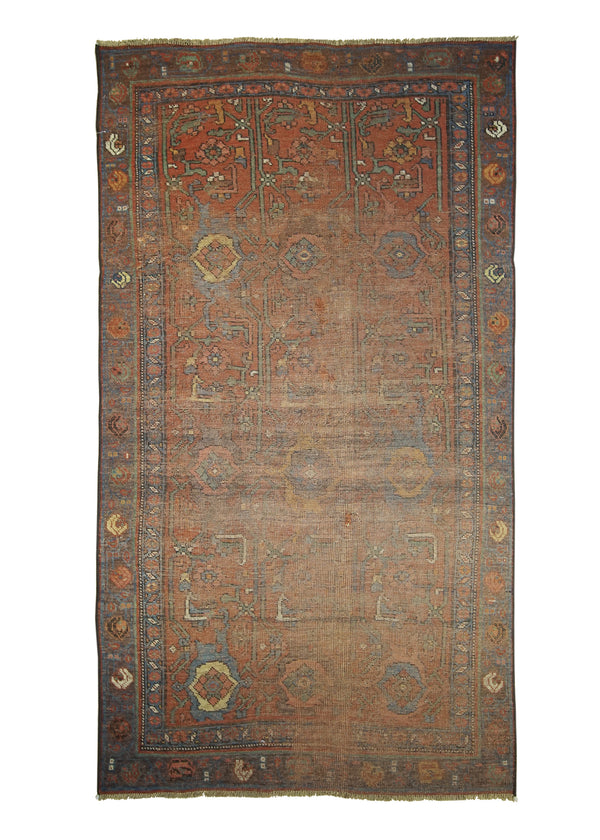 A22849 Persian Rug Bijar Handmade Area Traditional Antique 4'3'' x 7'0'' -4x7- Red Blue Geometric Design