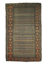 A22854 Persian Rug Malayer Handmade Area Tribal Antique 3'8'' x 5'9'' -4x6- Whites Beige Red Blue Geometric Design