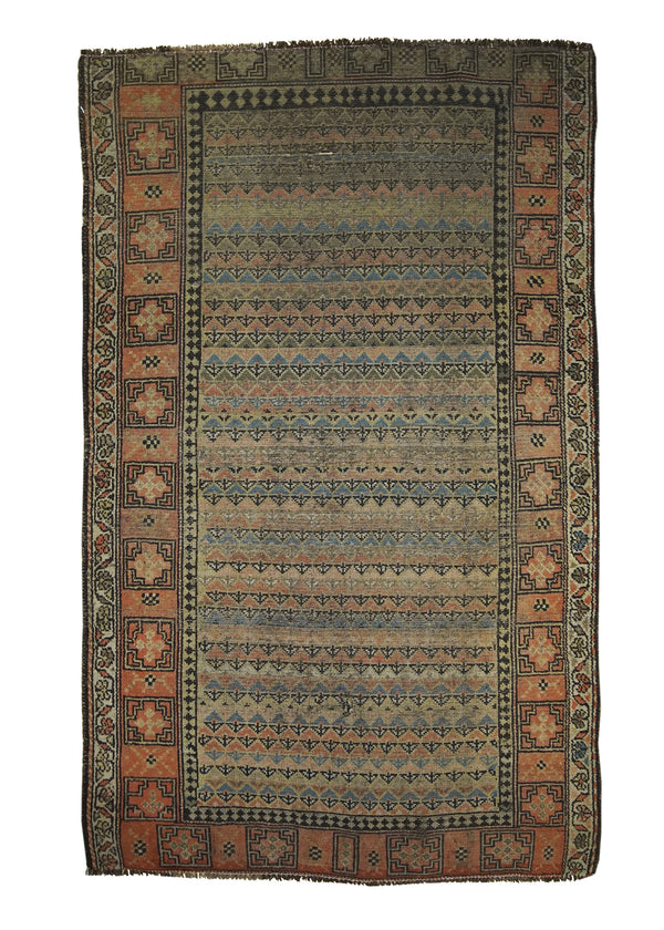 A22854 Persian Rug Malayer Handmade Area Tribal Antique 3'8'' x 5'9'' -4x6- Whites Beige Red Blue Geometric Design