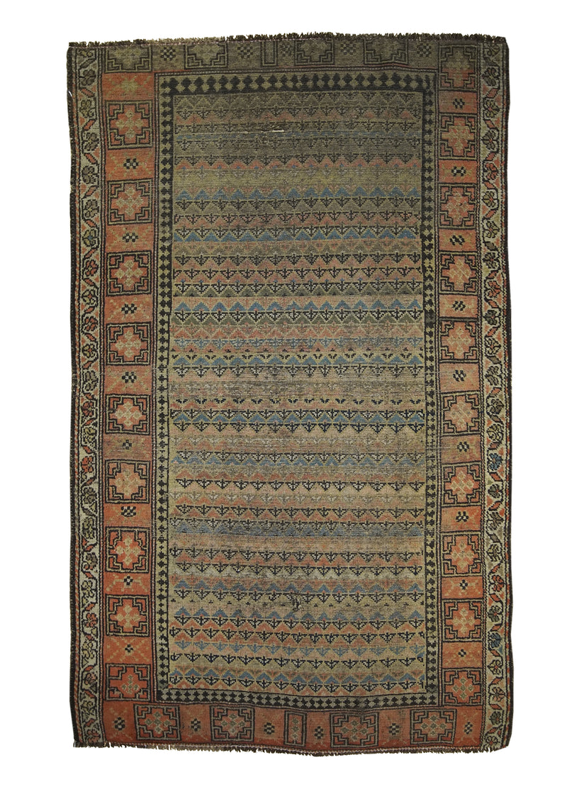 A22854 Persian Rug Malayer Handmade Area Tribal Antique 3'8'' x 5'9'' -4x6- Whites Beige Red Blue Geometric Design