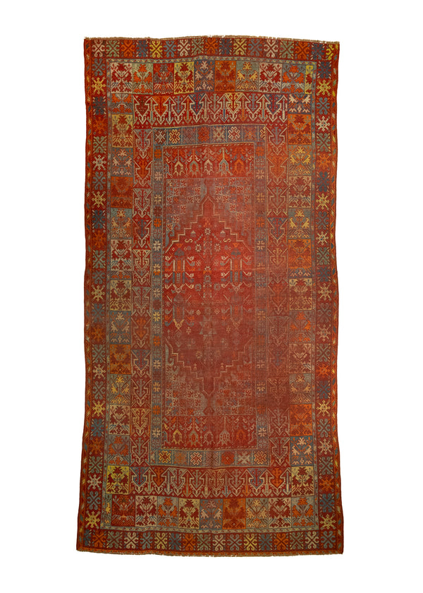 A22855 Oriental Rug Turkish Handmade Runner Antique 5'7'' x 11'1'' -6x11- Blue Geometric Design