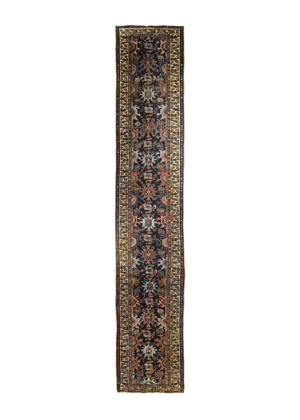 A22864 Persian Rug Mahal Handmade Runner Tribal Antique 3'0'' x 16'0'' -3x16- Blue Whites Beige Geometric Design