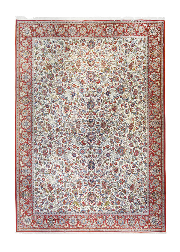 A22878 Persian Rug Isfahan Handmade Area Traditional 12'0'' x 17'0'' -12x17- Whites Beige Red Tree of Life Animals Design