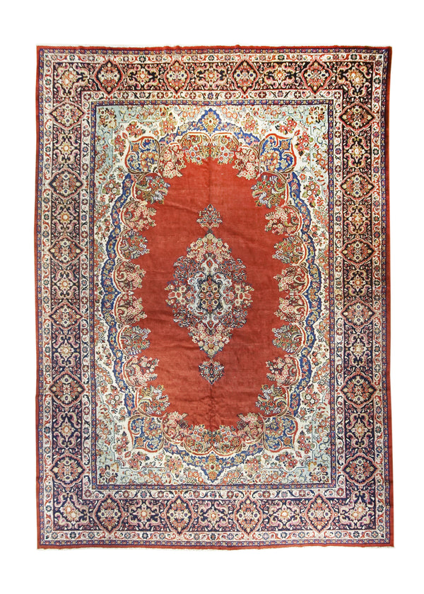 A22879 Persian Rug Mahal Handmade Area Tribal 12'5'' x 17'5'' -12x17- Red Blue Green Open Field Design