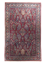 A22889 Persian Rug Sarouk Handmade Area Traditional Antique 4'3'' x 6'6'' -4x7- Red Blue Floral Design