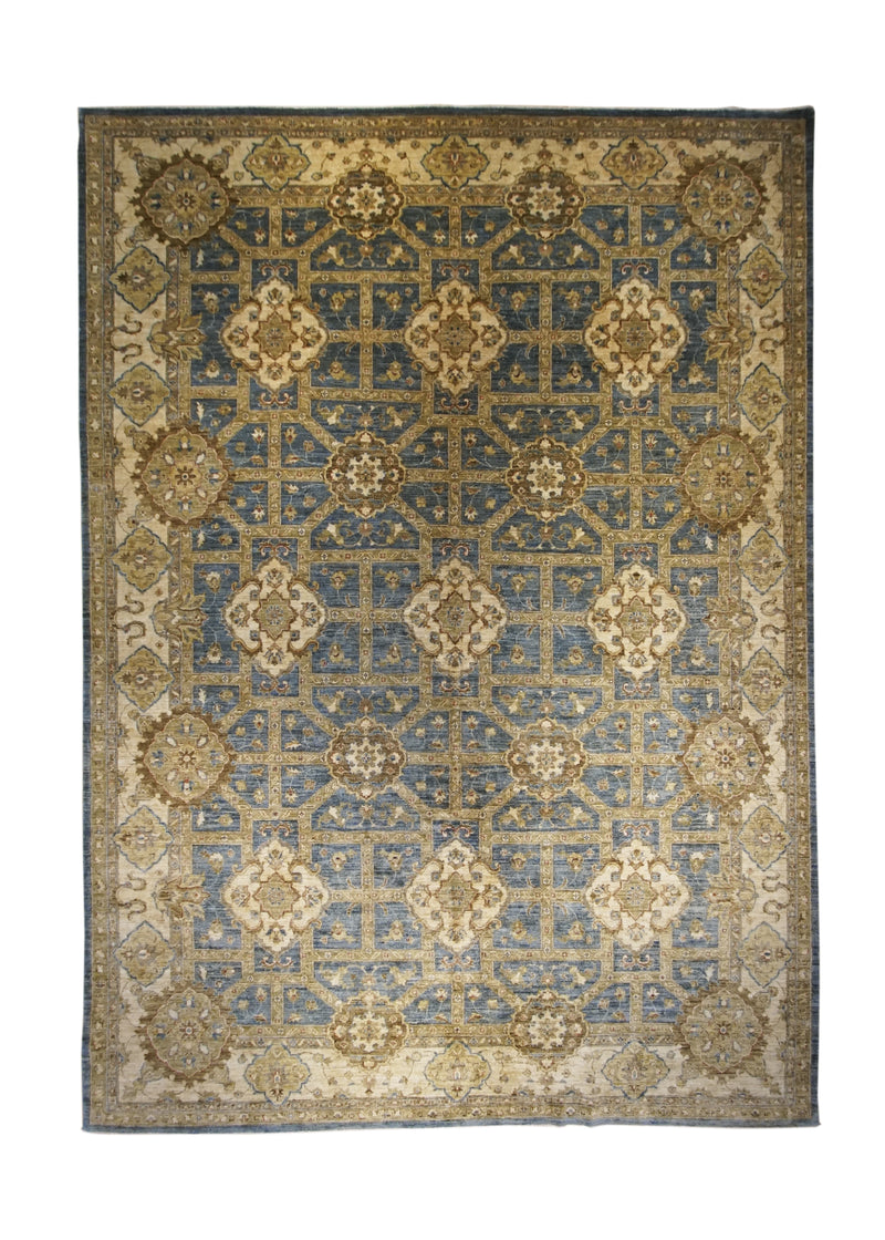 A22953 Oriental Rug Pakistani Handmade Area Transitional 10'3'' x 14'0'' -10x14- Blue Whites Beige Antique Washed Oushak Floral Design