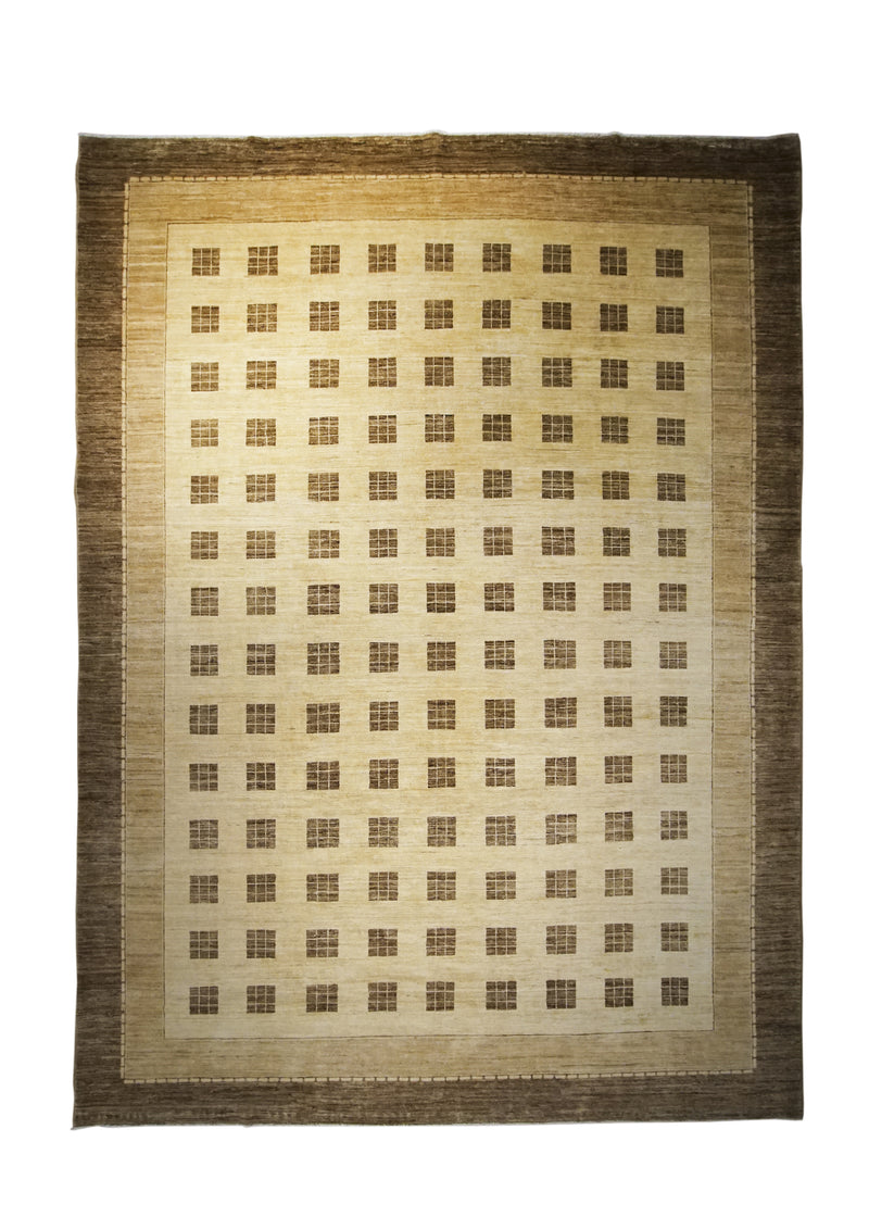 A22990 Oriental Rug Pakistani Handmade Area Transitional 8'3'' x 11'2'' -8x11- Whites Beige Brown Gabbeh Checkered Design