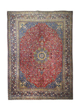 A23064 Persian Rug Tabriz Handmade Area Traditional 9'4'' x 12'8'' -9x13- Red Blue Naghsh Floral Design