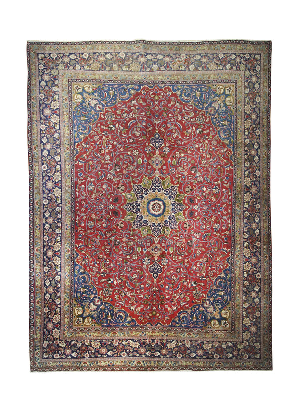 A23064 Persian Rug Tabriz Handmade Area Traditional 9'4'' x 12'8'' -9x13- Red Blue Naghsh Floral Design