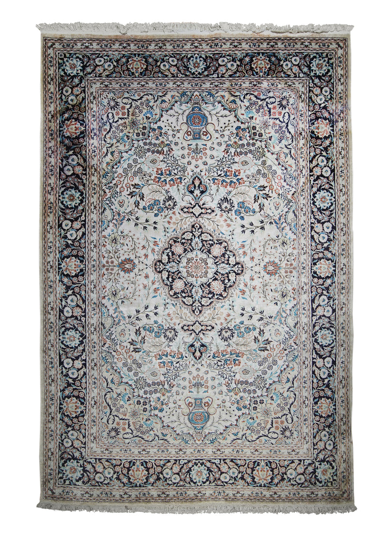 A23071 Oriental Rug Kashmiri Handmade Area Traditional 4'0'' x 6'0'' -4x6- Whites Beige Blue Floral Design