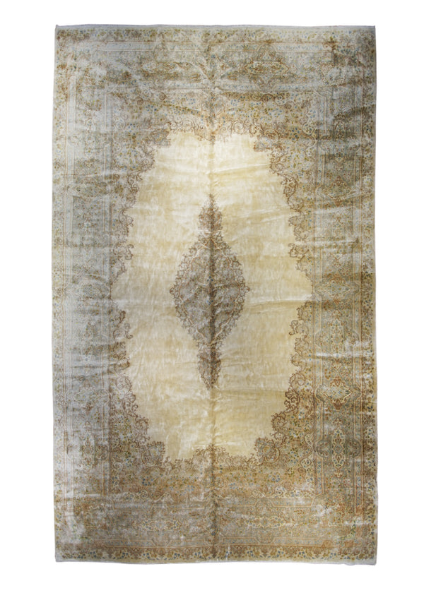 A23075 Persian Rug Kerman Handmade Area Traditional Antique 12'7'' x 21'3'' -13x21- Whites Beige Blue Floral Open Field Design