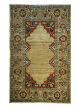 A23088 Oriental Rug Pakistani Handmade Area Transitional 3'0'' x 4'9'' -3x5- Whites Beige Red Antique Washed Geometric Design
