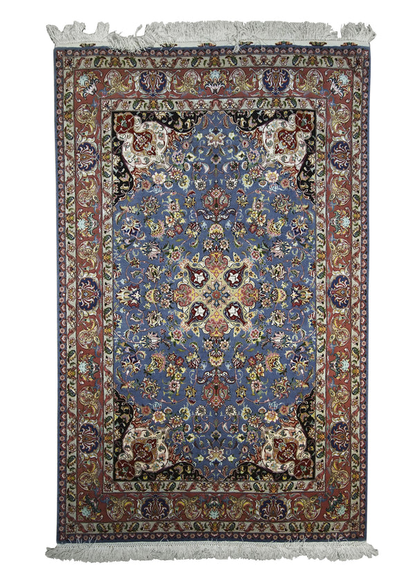 A23132 Persian Rug Tabriz Handmade Area Traditional 3'4'' x 5'1'' -3x5- Blue Red Naghsh Floral Design