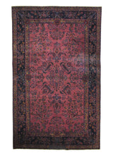 A23149 Persian Rug Kashan Handmade Area Traditional Antique 5'11'' x 8'6'' -6x9- Red Blue Floral Design